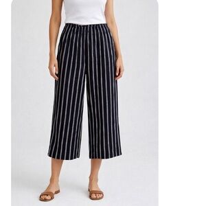 J.Jill Linen Stretch Cropped Wide Leg Pants Stripe Pull On Pants